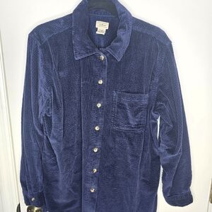 L.L. Bean Women's Corduroy Button Down Shirt - Navy Blue Vintage 90's Large